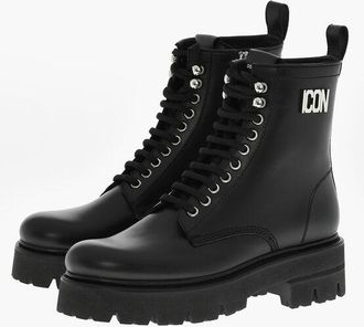 Dsquared2 Leather Combat Boots ICON CLUBBING With Side Zip size 39