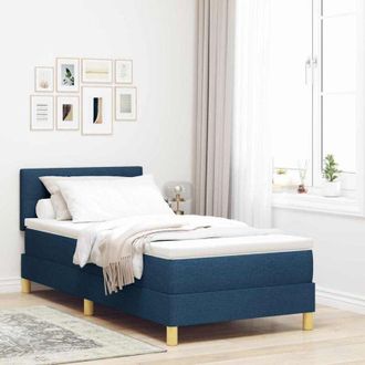 vidaXL Cama Tipo Box Spring Con Colch&oacute;n Azul Y Blanco 90 X 190 Cm Tela Vidaxl