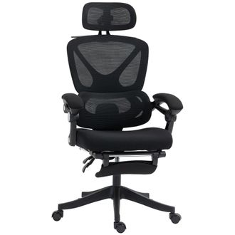 OEM Silla De Escritorio De Malla Reclinable Con Reposacabezas Soporte Lumbar Reposapi&eacute;s Y Altura Regulable Carga 135kg Negro