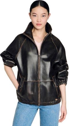 Sandro Distressed leather jacket in Brown at Nordstrom, Size 40 Eu