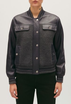 Claudie Pierlot Blouson bi-mati&egrave;re cuir maille