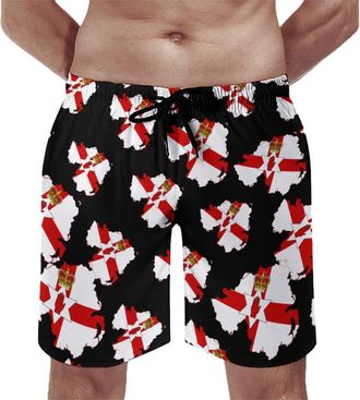 Generic Flag Map of Northern Ireland Fashion Shorts & Trunks for Men Drawstring Elastic Beach Board with Mesh Liner XL