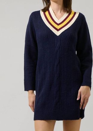 Sugarlips Corunna V-Neck Mini Sweater Dress In Navy