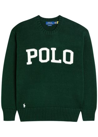 Polo Ralph Lauren Logo-intarsia Cotton Jumper - Dark Green - XL