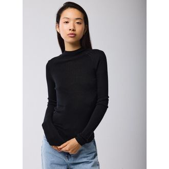 Majestic Filatures Merino Silk Micro Rib Long Sleeve Knit Mock Neck in Noir at Nordstrom, Size 1