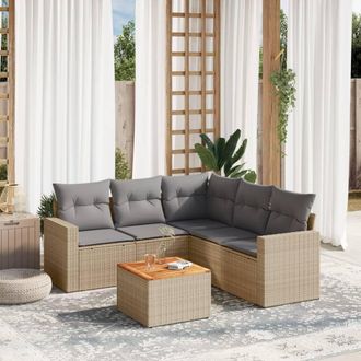 vidaXL Vidaxl - Juego De Sof&aacute;s Jard&iacute;n Con Cojines 6 Pzas Rat&aacute;n Sint&eacute;tico Beige