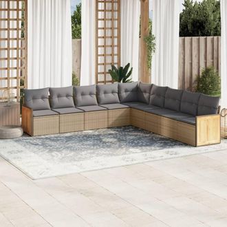 vidaXL Set De Sof&aacute;s De Jard&iacute;n 9 Pzas Con Cojines Rat&aacute;n Sint&eacute;tico Beige Vidaxl