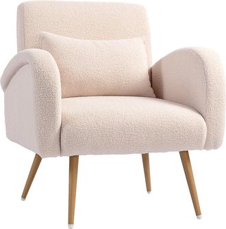 HOMCOM Homcom Poltrona Moderna Per Salotto In Tessuto Teddy Con Cuscino Lombare Beige