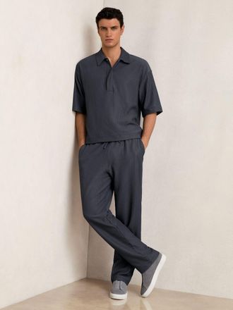 Reiss Petrol Blue Textured Stripe Drawstring Trousers, Xxl