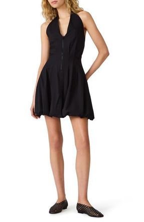 Steve Madden Dianna Halter Neck Stretch Cotton Minidress in Black at Nordstrom, Size X-Large