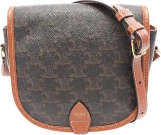 Celine Pre-owned Folco Medium Triomphe Coated Canvas Shoulder Bag - Dames - Vintage Schoudertas - Bruin - ONE Size - Leer - Vintage