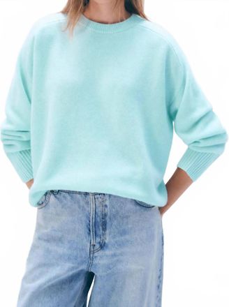 White + Warren Oversized Saddle Sleeve Crewneck Sweater In Light Aqua