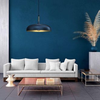 Milagro Lincoln Blue Pendant Lamp 45 cm Hand Made Scandi Style Gold Interior in Mid Navy