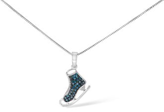 House of Brilliance 925 Sterling Silver 1/10 Cttw Blue Diamond Ice Skate Pendant Necklace