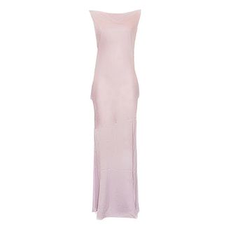 Rotate ROTATE Birger Christensen, Gowns, female, Pink, Size: M Long Dress With Tone-On-Tone Floral Embroidery