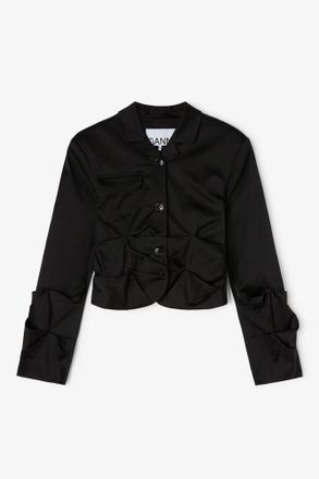 Ganni Black Draped Blazer - Size 10/12 Acetate