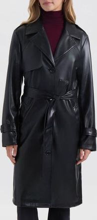 NVLT Faux Leather Trench Coat in Black at Nordstrom Rack, Size Small