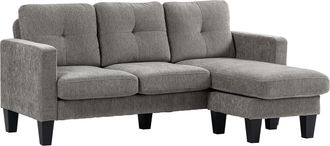 OEM Sof&aacute; Chaise Longue Reversible Con Estructura De Acero Tapizado En Chenilla 186x130x84cm Marr&oacute;n Topo