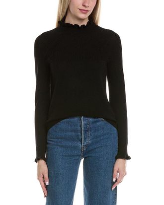 Sofiacashmere Rib & Ruffle Mock Neck Wool & Cashmere-Blend Sweater