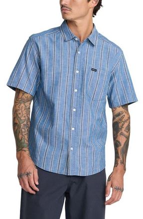 Rvca Denim Days Stripe Short Sleeve Button-Up Shirt in Indigo at Nordstrom, Size Xx-Large