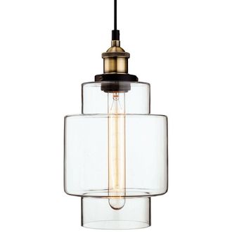 Netlighting Empire 1 Light Ceiling Pendant Antique Brass Clear Glass E27 in Gold