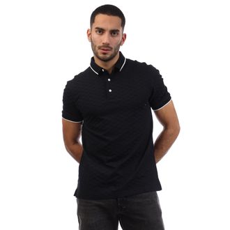 Emporio Armani Mens Allover Jacquard Eagle Polo Shirt in Navy Cotton - Size Large