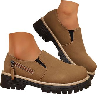 Generic Womens Slip On Loafers Platform Chunky Loafer Lug Sole Suede Work Business Casual Dress Shoes Orthopedic Loafers for Women Fashion Round Toe Comfortab