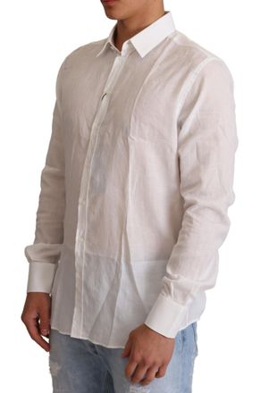 Dolce & Gabbana Mens White Cotton Floral Pattern Martini Shirt
