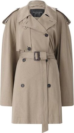 Balenciaga Jassen, Dames, Bruin, S, Katoen, Korte Trenchcoat