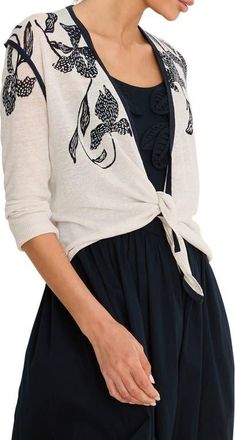 Nic+Zoe Inked Blooms Convertible Cardigan in Cream Multi at Nordstrom, Size Xx-Large
