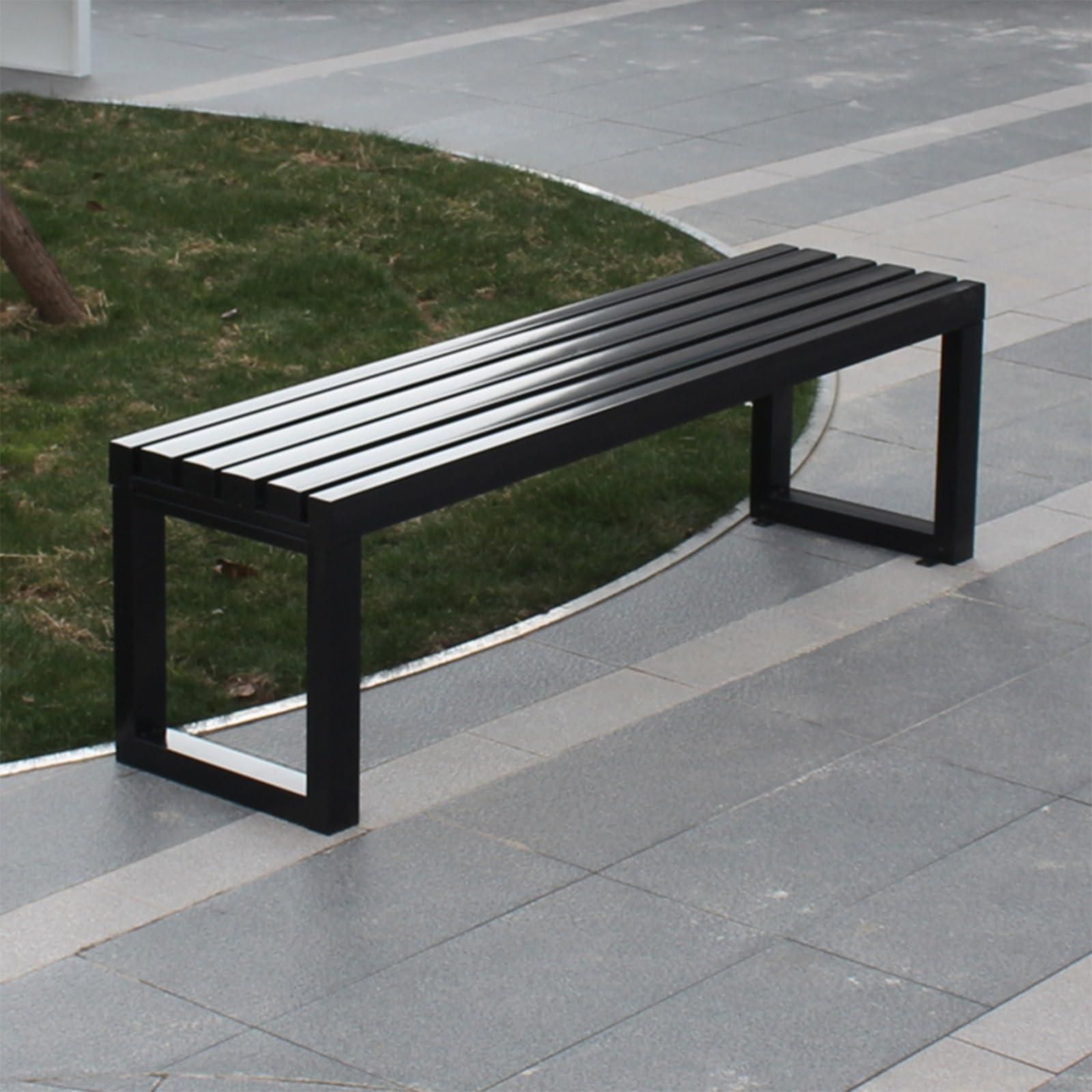 Gartenbank Aus Holz 150cm Orange - Wetterfeste Parkbank Ohne Armlehne | Mit Metallrahmen Für Terrasse & Garten