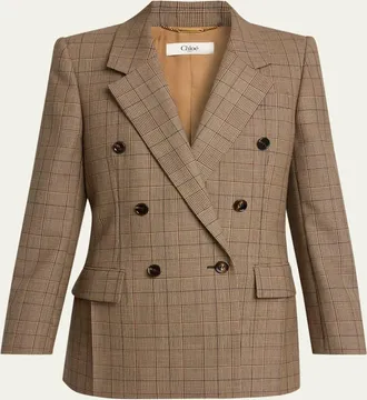Chlo&eacute; Double-Breasted Check Tailoring Jacket