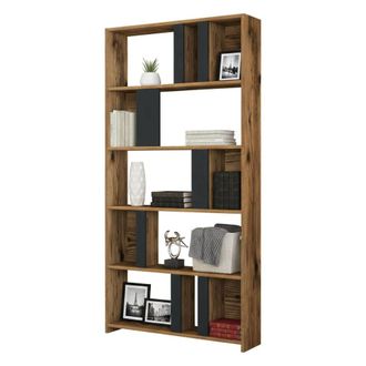 Dmora Dmora - Estante Para Libros Algieba, Estante De Oficina, Porta Libros M&oacute;vil, Biblioteca, 90x20h180 Cm, Nogal Y Antracita, Con Embalaje Reforzado