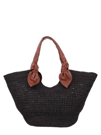 Hereu Woven Raffia Shoulder Bag with Lambskin Handles