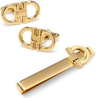 Cufflinks Inc. Horsebit Cuff Links & Tie Bar Gift Set in Gold at Nordstrom