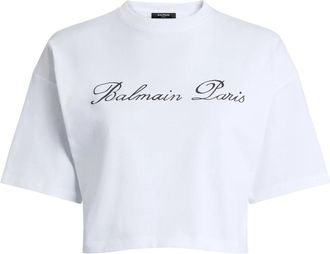 Balmain T-Shirt met print - Dames - T-shirts - Wit - XL - Katoen - Tops