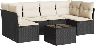 vidaXL Vidaxl - Set De Comedor De Jard&iacute;n 7 Pzas Y Cojines Rat&aacute;n Sint&eacute;tico Negro