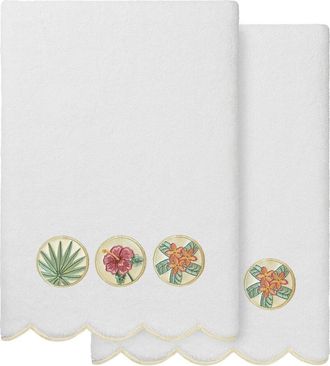 Linum Home Textiles 100% Turkish Cotton Maui Scallop 2Pc Embellished Bath Towel Set