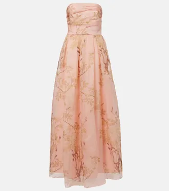Max Mara Vestido bustier de fiesta Elegante Dominio de organza de seda floral