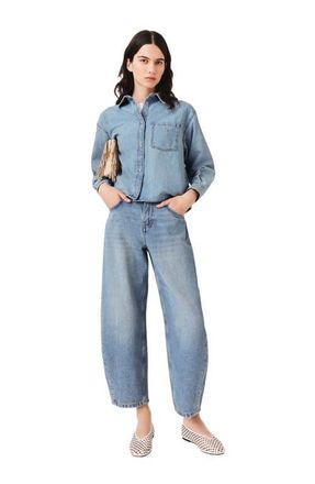 Maje Denim shirt with logo in Blue at Nordstrom, Size X-Small