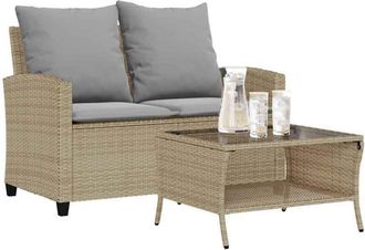 vidaXL Sof&aacute; Jard&iacute;n De 2 Plazas Con Coj&iacute;n Y Mesa Beige Rat&aacute;n Sint&eacute;tico Vidaxl