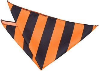 DQT Men Black Solid Plain Stripe Floral Paisley Polka Dot Tartan Pocket Square - Stripe Orange & Black