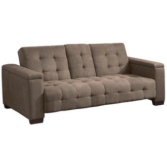 Vente-Unique Vente-unique - Divano letto clic clac a 3 posti in Tessuto microfibra Marrone con ripiano centrale reclinabile - devonshire