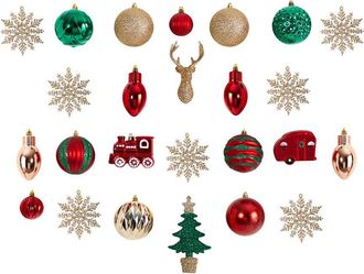 Nearly Natural Holiday Deluxe Shatterproof 25-Count Christmas Tree Ornaments