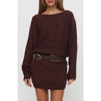 Princess Polly Bellamie Long Sleeve Sweater Minidress in Chocolate at Nordstrom Rack, Size 4
