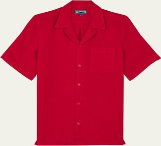 Vilebrequin Mens Garment-Dyed Linen Camp Shirt