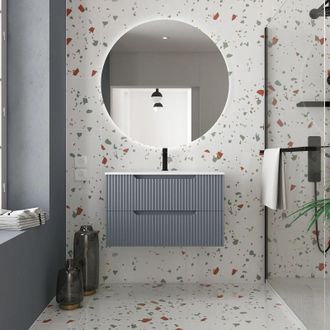 Aurlane Aurlane - Mueble De Ba&ntilde;o 80cm Gris Rat&oacute;n - Cajones Mdf Ondulado - Lavabo Empotrable