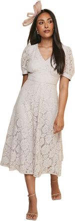 Wallis Petite Womens Lace V-Neck Tea Midi Dress Grey