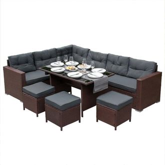 MonsterShop Rattan Corner Set - Brown