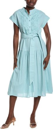 Gracia Embroidered Lace Bib Linen-Blend Midi Dress